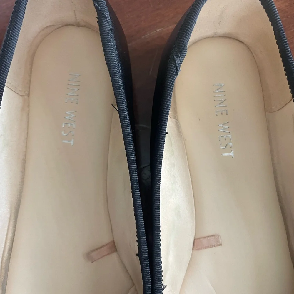Nine West Black Women's Leather Ballet Flats with Patent Cap Toe